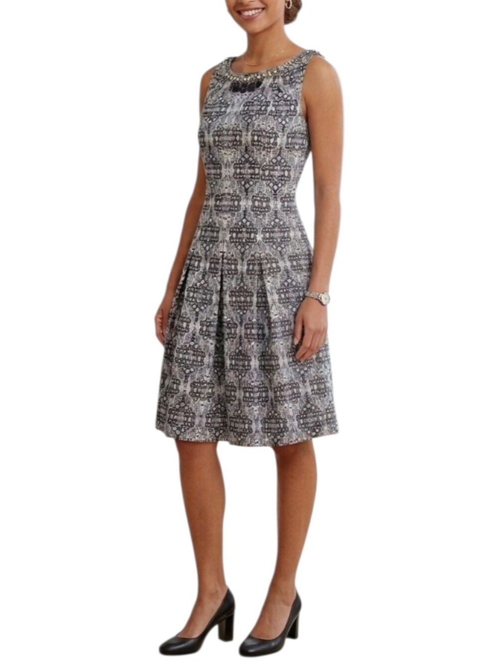 Saks Fifth Avenue BLACK Label Grey Fit & Flare Party Holiday Dress Womens Size 8